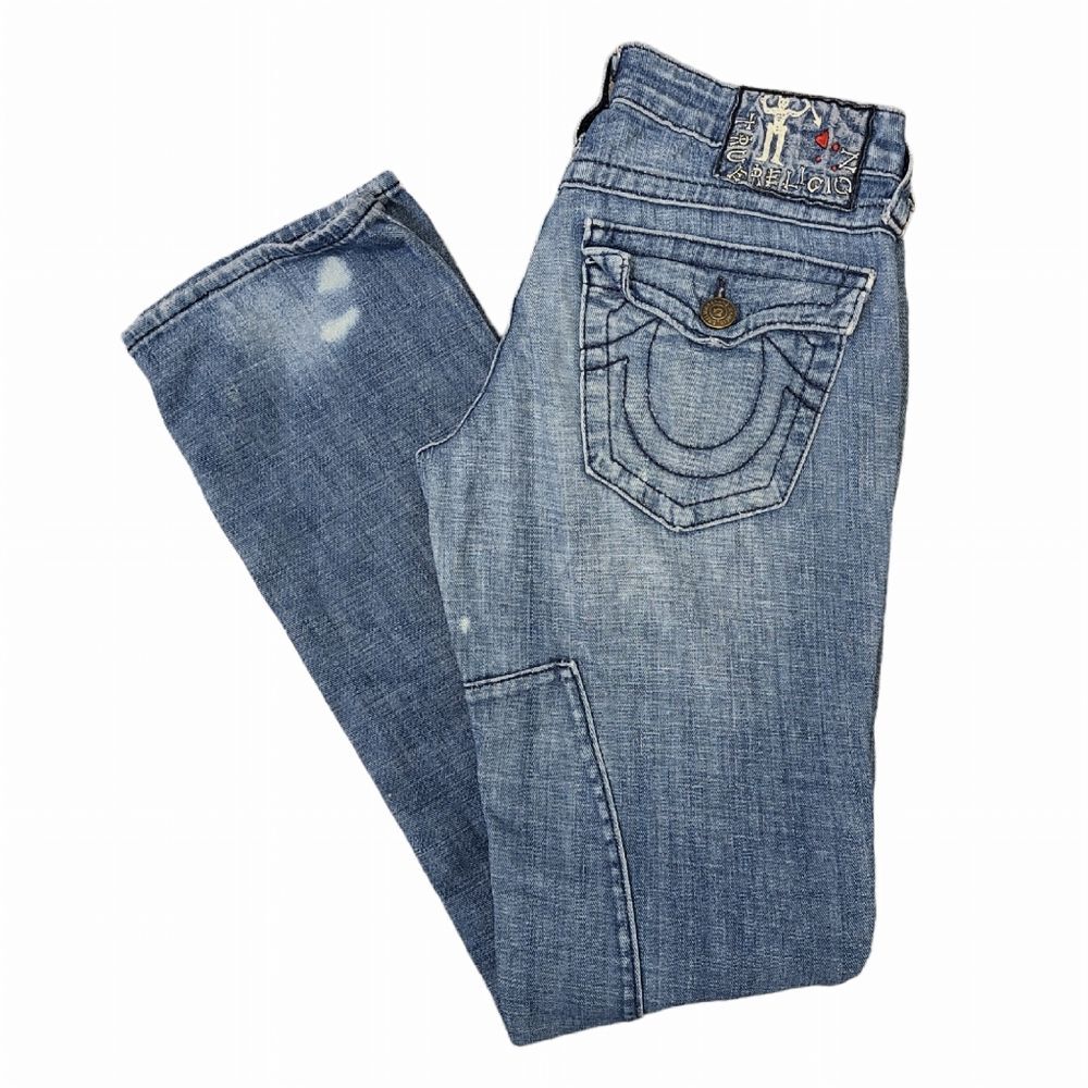 Y2K Vintage True Religion Women's 27 Billy Denim Patchwork Straight Leg Jeans